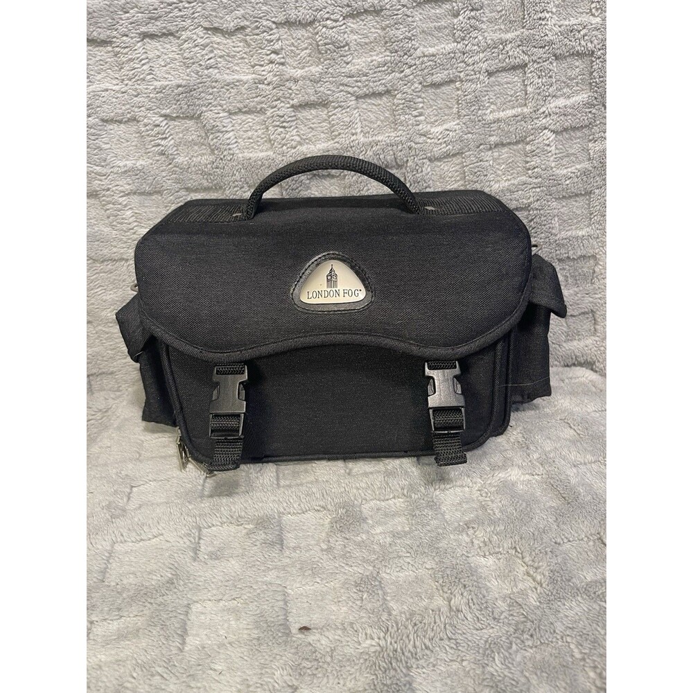 London Fog Canvas Camera Travel Bag Adjustable Strap w/Compartments-Back Pocket